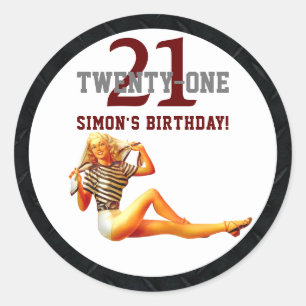 Sticker Rond Vingt-et-unième Anniversaire Joli Blonde 21 Nom