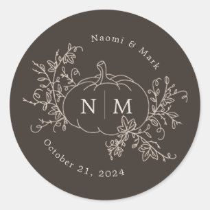 Sticker Rond Vins citrouilles Monogramme Mariage Classic Round 