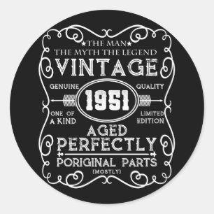 Sticker Rond Vintage 1951 Mythe de l'homme Légende 70e anniver