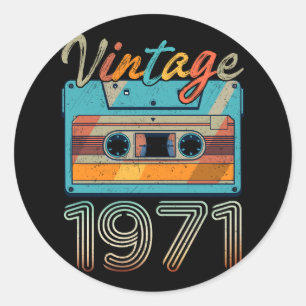 Sticker Rond Vintage 1971 Cassette Tape Retro 52nd Birthday 52 
