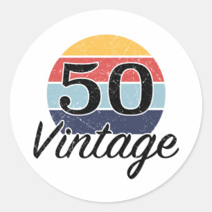 Sticker Rond Vintage 50e anniversaire coucher du soleil