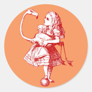 Sticker Rond Vintage Alice au Flamant rose Wonderland
