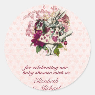 Sticker Rond Vintage Alice In Wonderland Tea Party BABY SHOWER