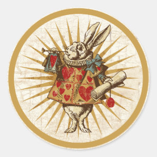 Sticker Rond Vintage Alice White Rabbit