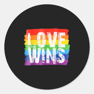 Sticker Rond Vintage Amour Win Arc en Ciel de Paix Pride Lesbia