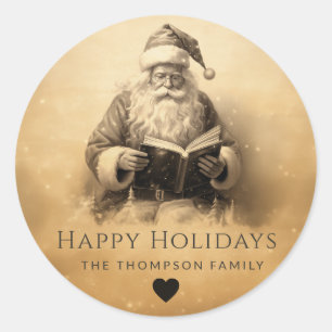 Sticker Rond Vintage Antique Classic Père Noël Customisé Noël