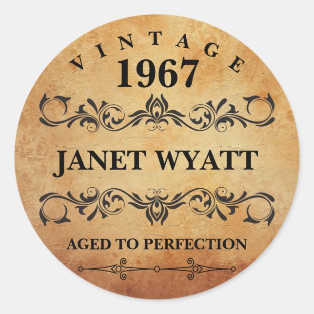 Sticker Rond Vintage Any Age Birthday (Devant)