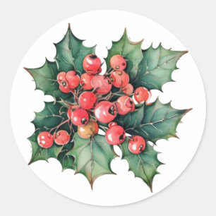 Sticker Rond Vintage aquarelle sainte baies feuilles