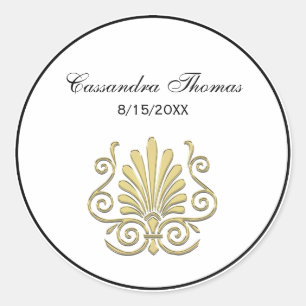 Sticker Rond Vintage Art Déco Gold Plume Arabesque