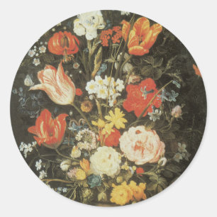 Sticker Rond Vintage Baroque Fleurs de vie morte en métal un va