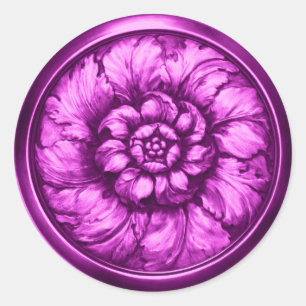 Sticker Rond Vintage Baroque Relief Fuschia Violet