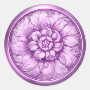 Sticker Rond Vintage Baroque Relief Lavande Violet