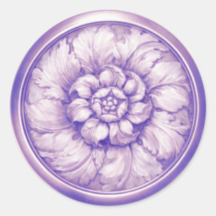 Sticker Rond Vintage Baroque relief lilas pourpre