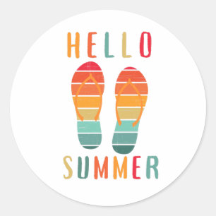 Sticker Rond Vintage Beach Bonjour Summer Sunset Cadeau