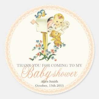 Sticker Rond Vintage bébé fille dans boîte de messagerie Baby S