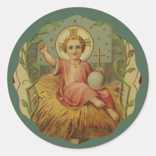 Sticker Rond Vintage bébé Jésus en colère