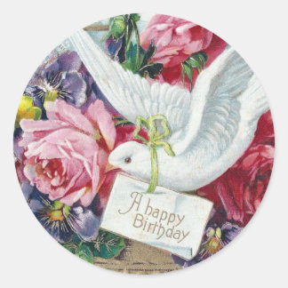 Sticker Rond Vintage Birthday Dove