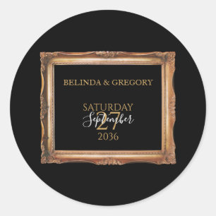 Sticker Rond Vintage Black & Gold Mariage