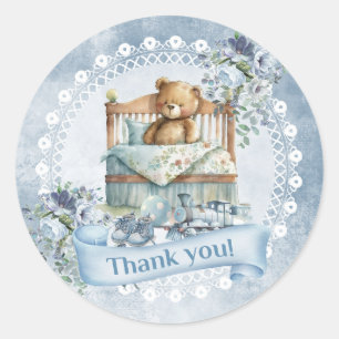 Sticker Rond Vintage bleu poussiéreux fleurs en peluche ours ga