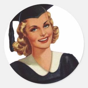 Sticker Rond Vintage Blonde Lady instruite