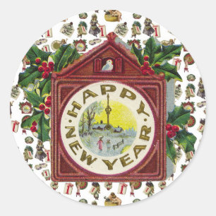 Sticker Rond Vintage Bonne année