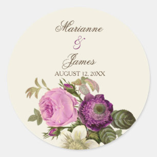 Sticker Rond Vintage Botanique Victorienne Rose & Prune