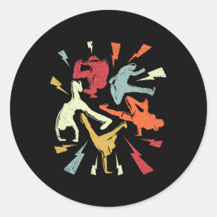 Sticker Rond Vintage Break Dancing Bboy Poses Hip hop rétro