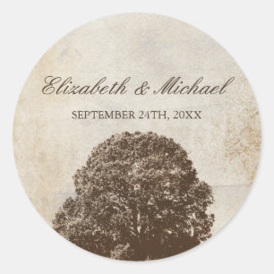 Sticker Rond Vintage Brown Mariage de automne en chêne Favorise