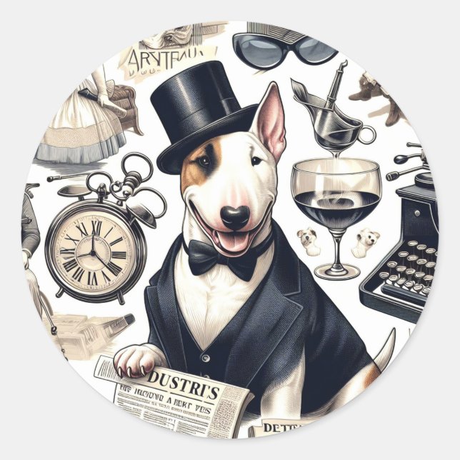Sticker Rond Vintage Bull Terrier Motif (Devant)