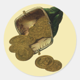 Sticker Rond Vintage Business Finance, Gold Coin Money en bours
