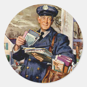 Sticker Rond Vintage Business, Mailman Livrant des lettres