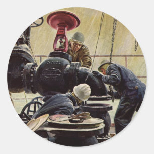 Sticker Rond Vintage Business, plateforme pétrolière sur l'océa