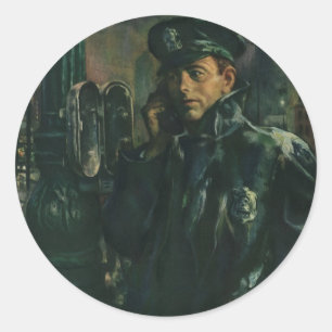 Sticker Rond Vintage Business, policier sur téléphone d'urgence