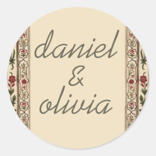 Sticker Rond Vintage cadre Ethnic Motif Mariage