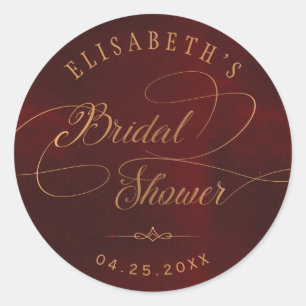 Sticker Rond Vintage calligraphie or bordeaux douche nuptiale