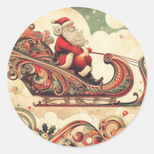 Sticker Rond vintage/caprical/père Noël/Noël