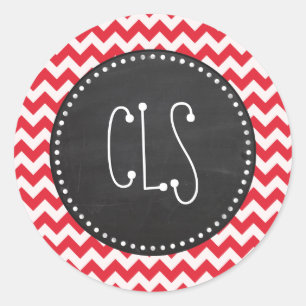 Sticker Rond Vintage Chalk Alizarin Crimson Chevron; zig zag
