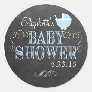 Sticker Rond Vintage Chalkboard Look Baby shower bleu