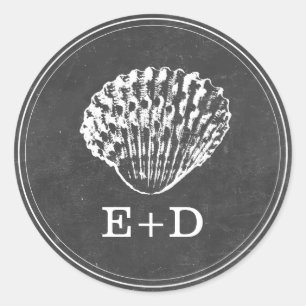 Sticker Rond Vintage Chalkboard Seashell Beach Mariage Favorise