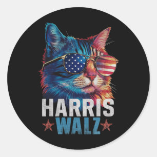 Sticker Rond Vintage Chat Kamala Harris Tim Wheimer Drapeau uss