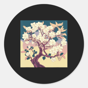 Sticker Rond Vintage Cherry Blossom Sakura Japanese Art Anime