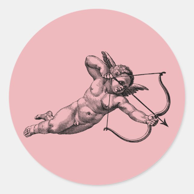 Sticker Rond Vintage Cherub Cupid Love (Devant)