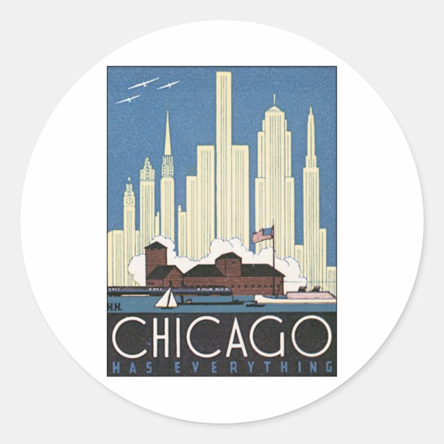 Sticker Rond Vintage Chicago Illinois (Devant)