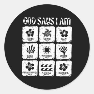 Sticker Rond Vintage Christian Dieu Dites Je Suis Flower Beach