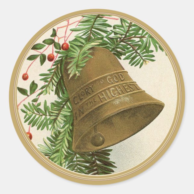 Sticker Rond Vintage Christmas Bell (À feuillage persistant) Go (Devant)