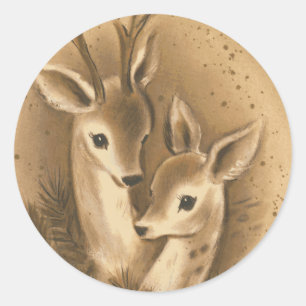 Sticker Rond Vintage Christmas Deer
