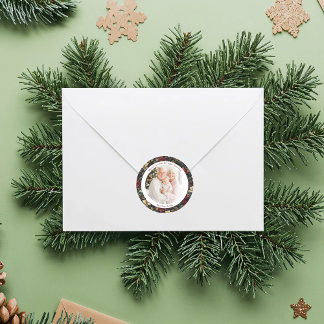 Sticker Rond Vintage Christmas Poinsettias