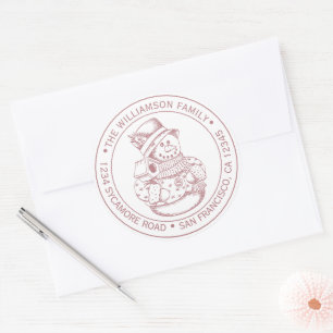 Sticker Rond Vintage Christmas SnowMan Purple Adresse de retour