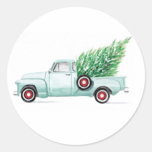 Sticker Rond Vintage Christmas Truck Seal