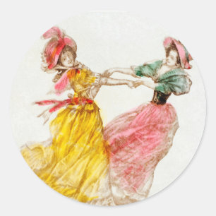 Sticker Rond Vintage Christmas Women Dancing (1900)